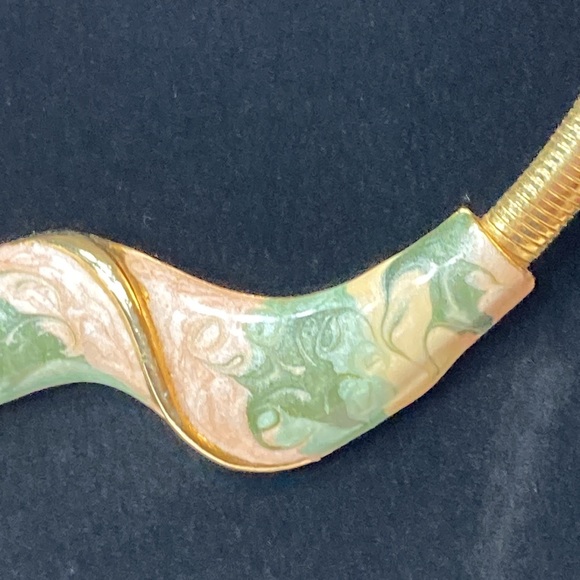 Gold Tone Snake Chain & Enamel Vintage Choker Green Light Pink - Picture 3 of 13